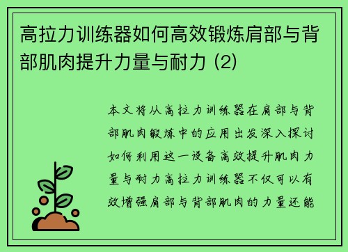 高拉力训练器如何高效锻炼肩部与背部肌肉提升力量与耐力 (2)